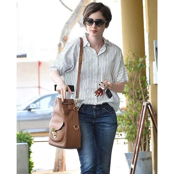 Ralph Lauren Collection Ricky Drawstring Bucket Bag Medium Brown Purse - Picture 8 of 9